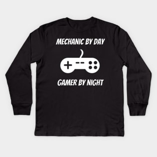 Mechanic By Day Gamer By Night Kids Long Sleeve T-Shirt